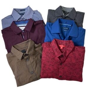 Men’s Dress Shirt Lot Bundle Nautica Nine West Guess Small Mixed Patterns Shirts